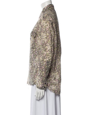 Saint Laurent Printed Long Sleeve Button-Up Top