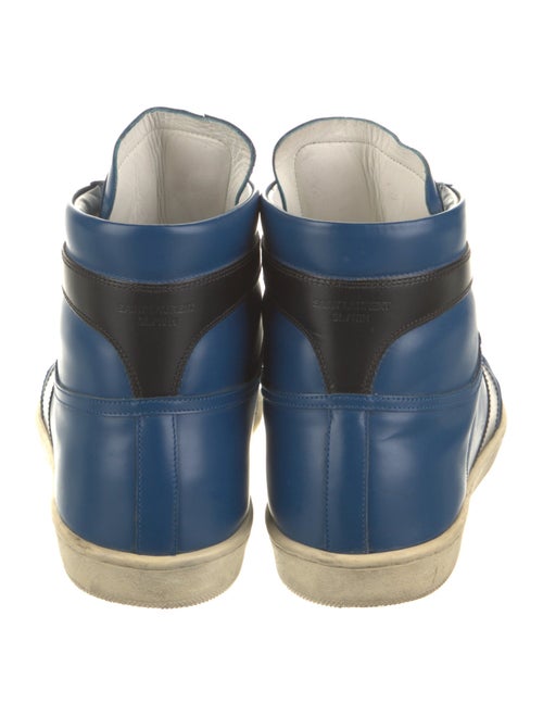 Saint Laurent Leather Colorblock Pattern Wedge Sneakers