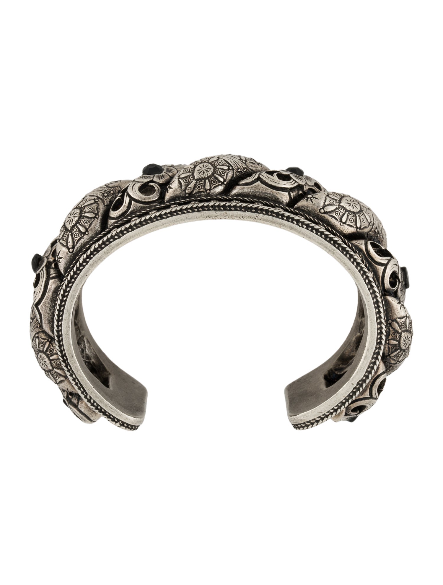 Saint Laurent Black Stone Floral Marrakech Cuff Bracelet