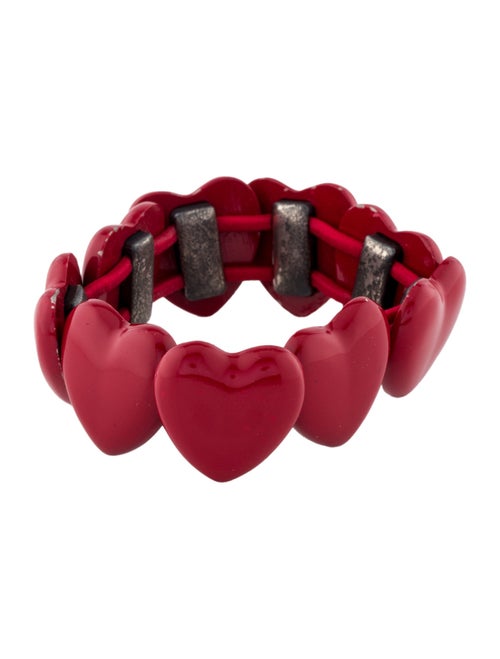 Saint Laurent Elasticated Enamel Heart Stretches Bracelet