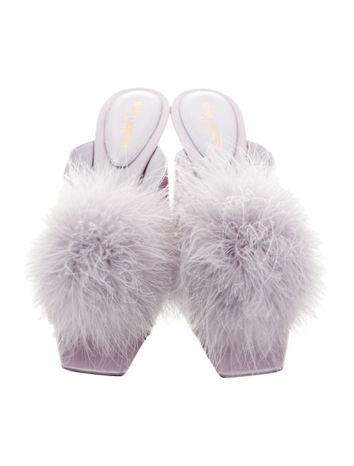 Saint Laurent Satin Feather Trim Slides