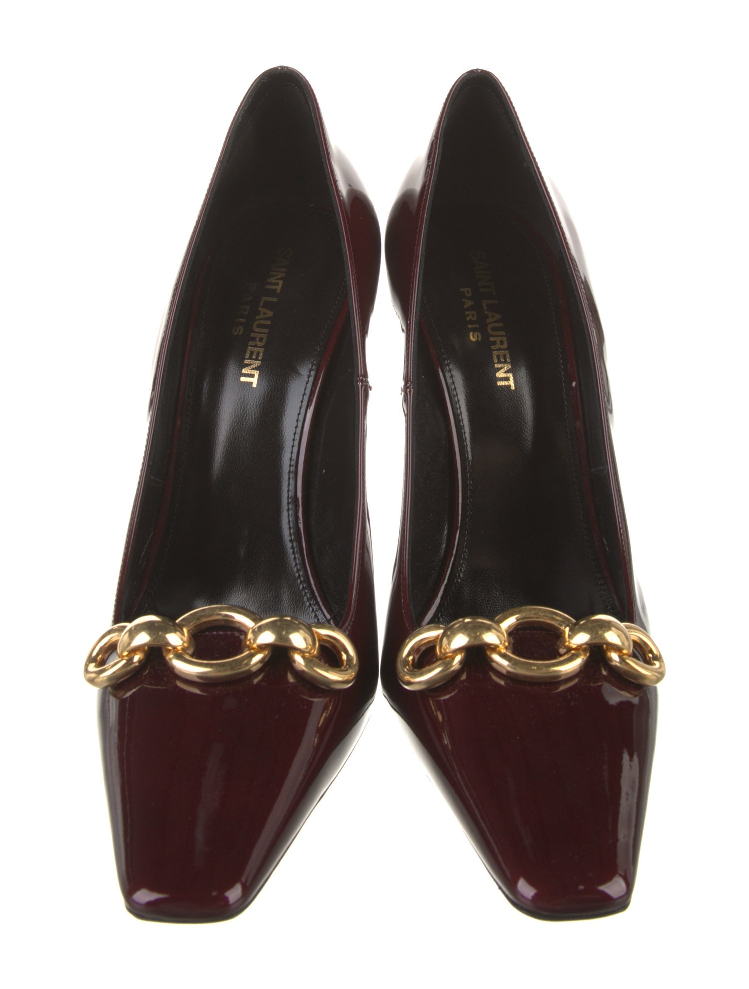 Saint Laurent Patent Leather Chain-Link Accents Pumps