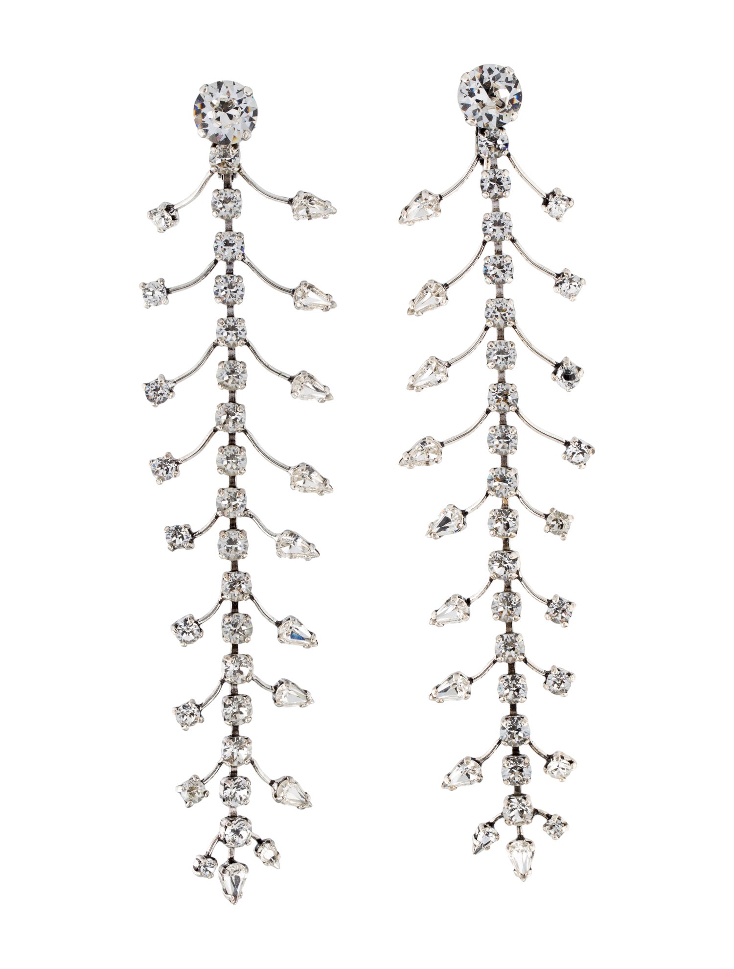 Saint Laurent Crystal Fish Bone Drop Clip-On Earrings