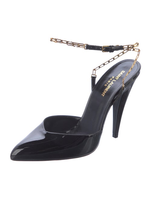 Saint Laurent Patent Leather Chain-Link Accents Slingback Pumps