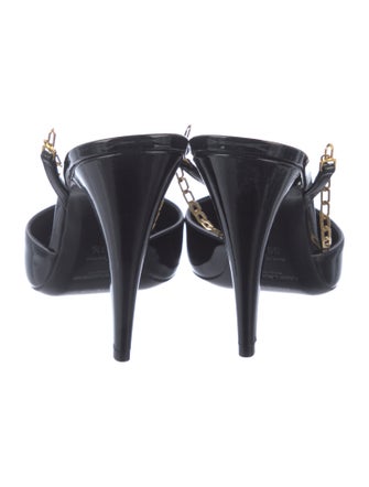 Saint Laurent Patent Leather Chain-Link Accents Slingback Pumps