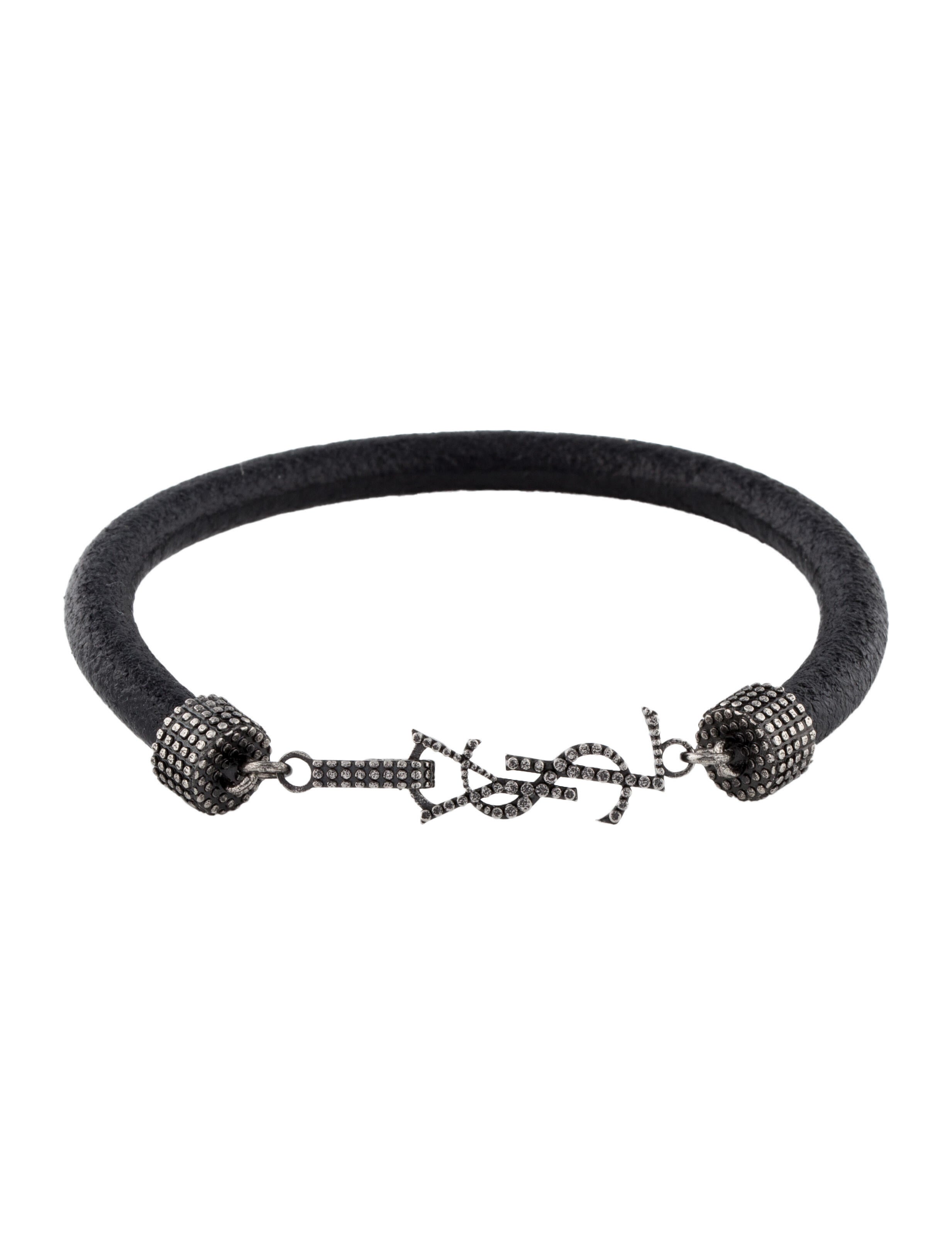 Saint Laurent YSL Leather Textured Wrap Bracelet