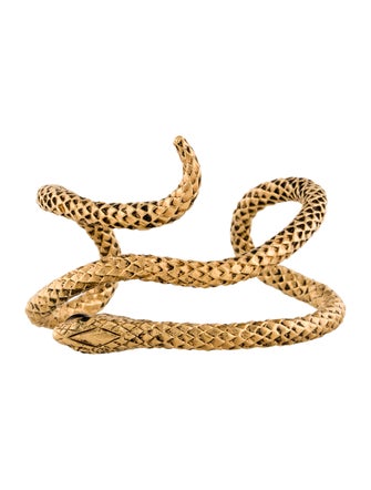 Saint Laurent Resin & Crystal Textured Snake Cuff Bracelet