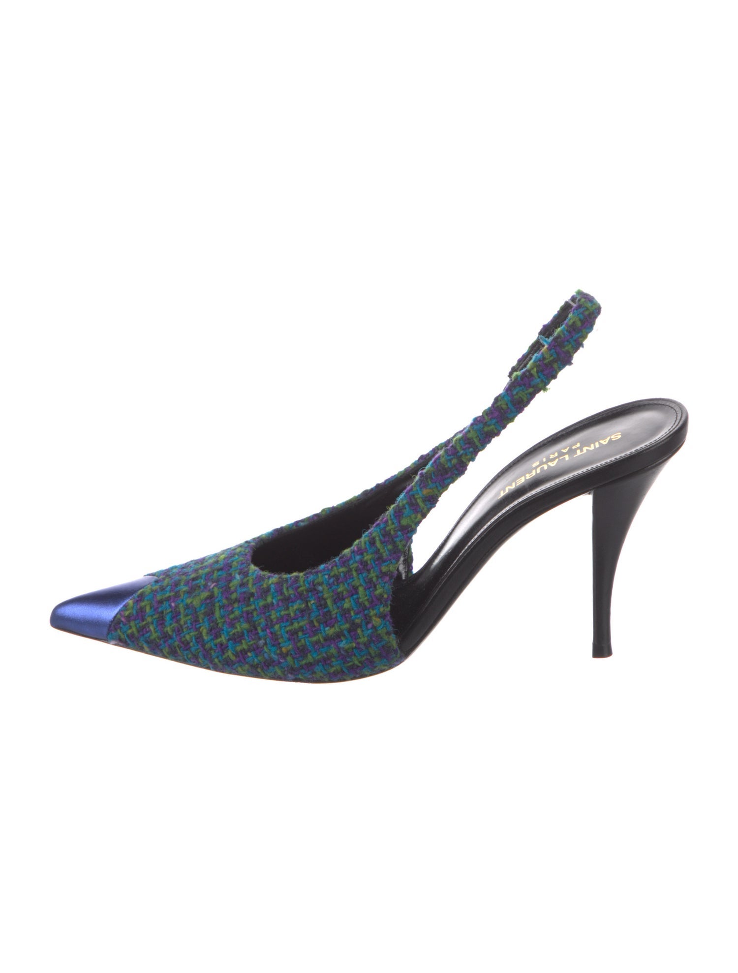 Saint Laurent Tweed Tweed Pattern Slingback Pumps