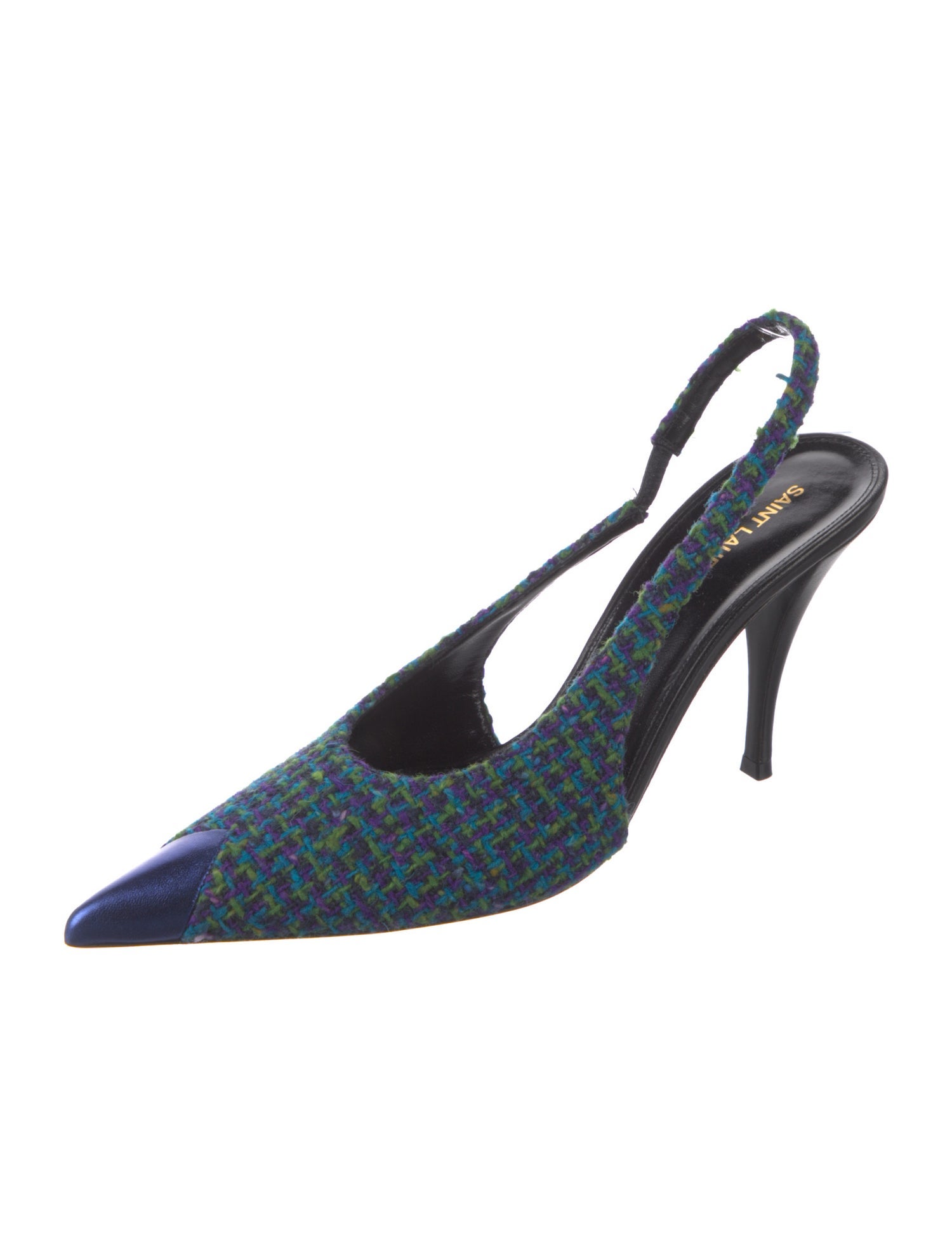 Saint Laurent Tweed Tweed Pattern Slingback Pumps