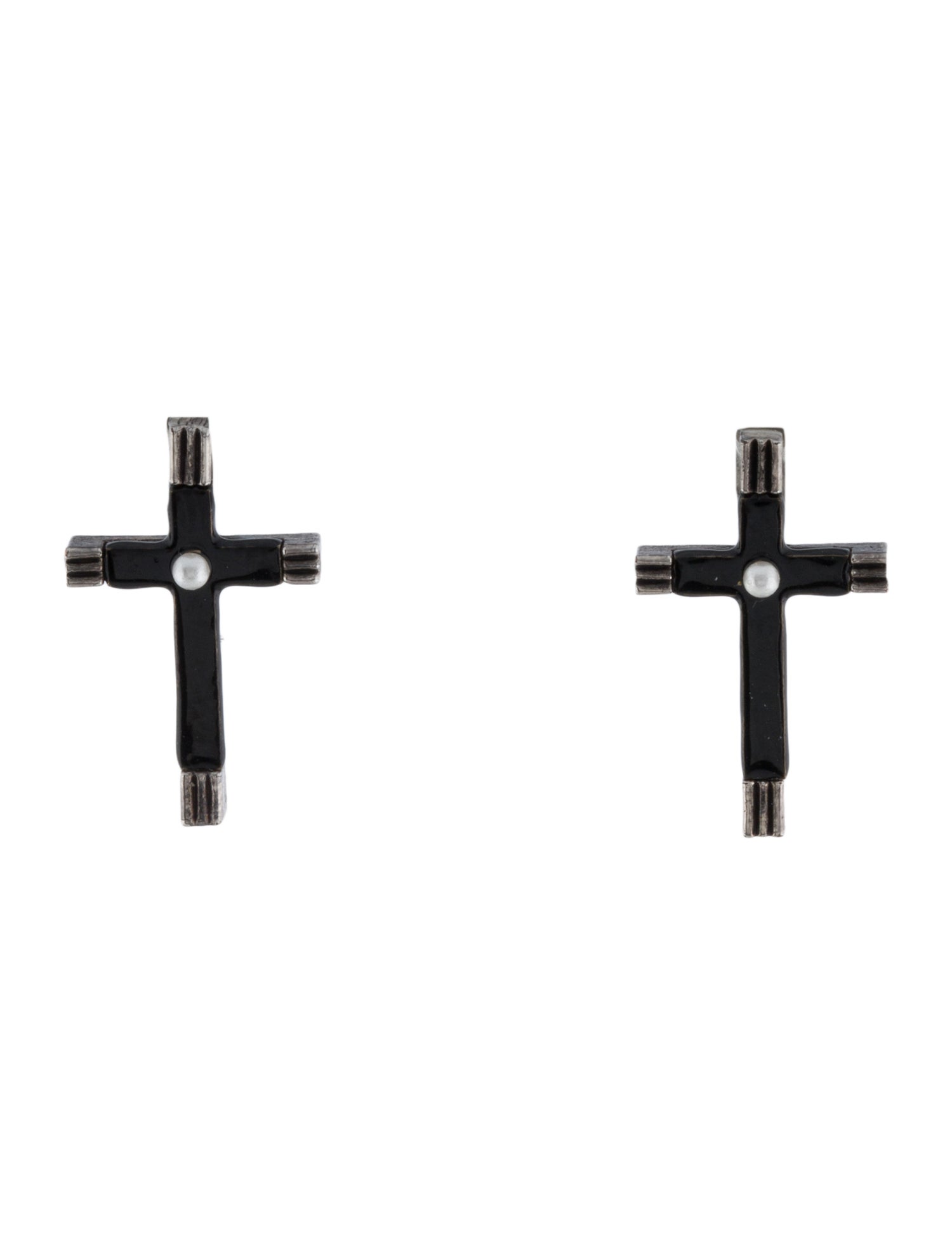 Saint Laurent Faux Pearl & Enamel Stud Earrings