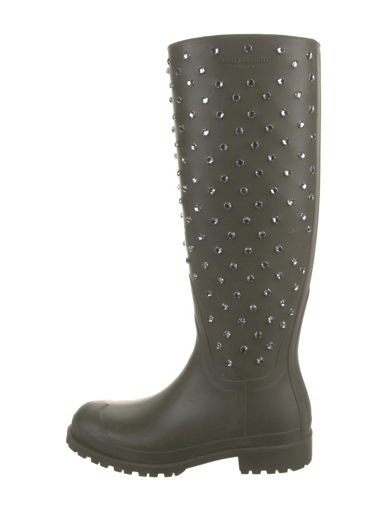 Saint Laurent Rubber Crystal Embellishments Rain Boots