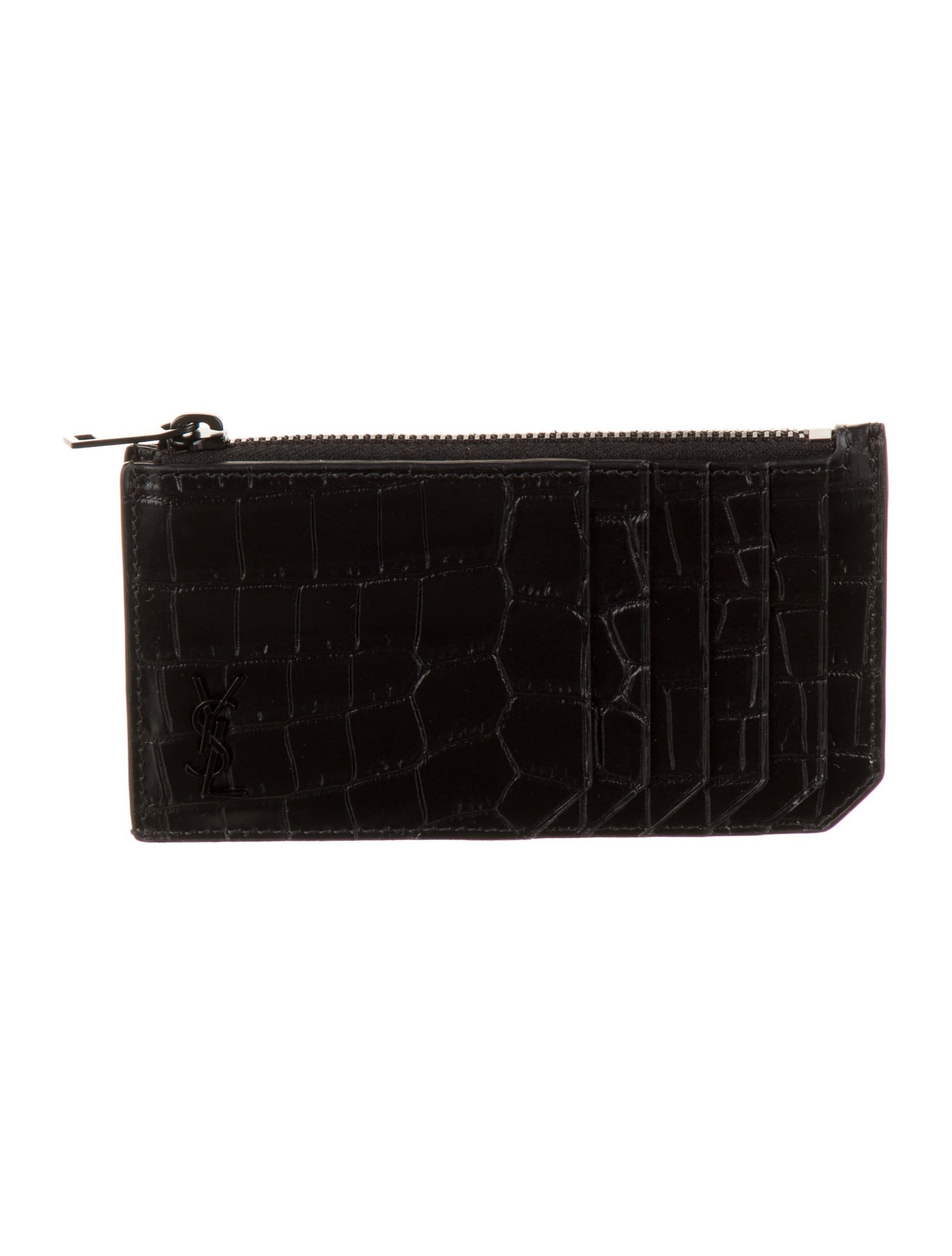 Saint Laurent Crocodile Embossed Leather Card Case Leather Wallet