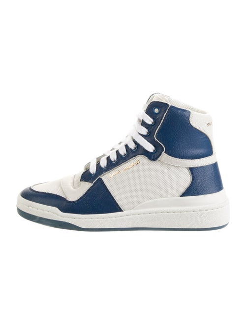 Saint Laurent Leather Colorblock Pattern Wedge Sneakers