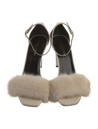 Saint Laurent Leather Fur Trim Sandals