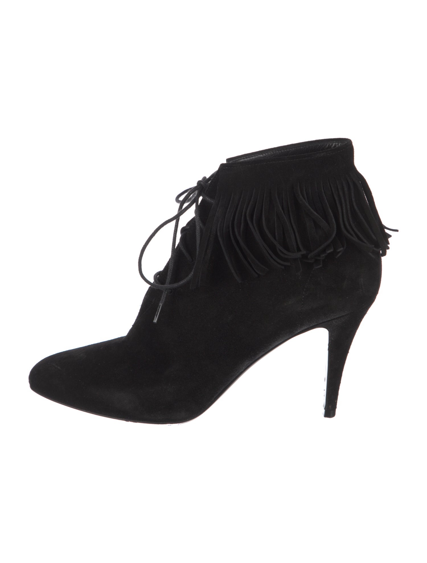 Saint Laurent Suede Fringe Trim Accent Lace-Up Boots