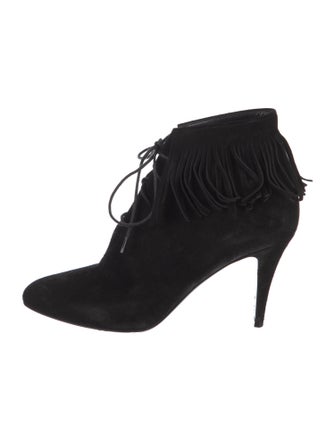Saint Laurent Suede Fringe Trim Accent Lace-Up Boots