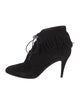 Saint Laurent Suede Fringe Trim Accent Lace-Up Boots