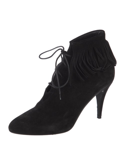 Saint Laurent Suede Fringe Trim Accent Lace-Up Boots