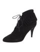Saint Laurent Suede Fringe Trim Accent Lace-Up Boots