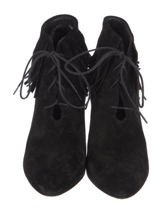 Saint Laurent Suede Fringe Trim Accent Lace-Up Boots
