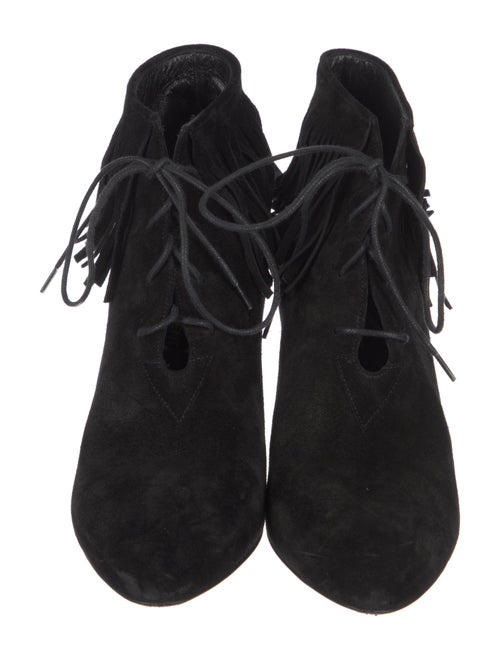 Saint Laurent Suede Fringe Trim Accent Lace-Up Boots