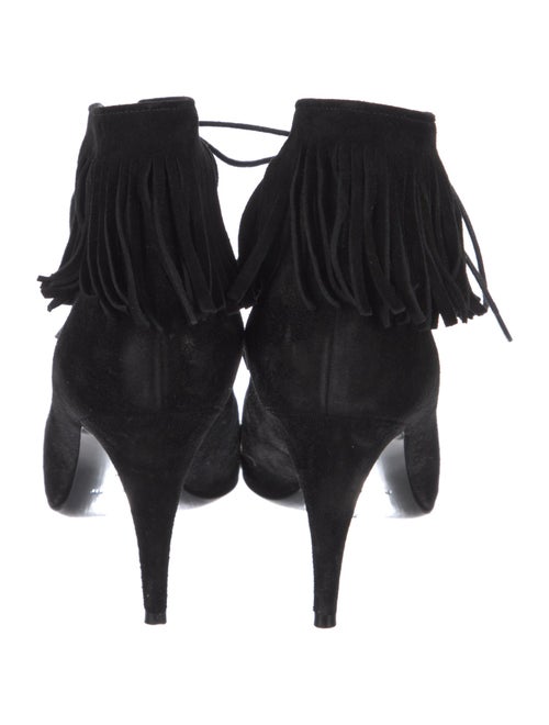 Saint Laurent Suede Fringe Trim Accent Lace-Up Boots