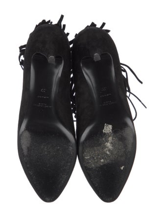 Saint Laurent Suede Fringe Trim Accent Lace-Up Boots