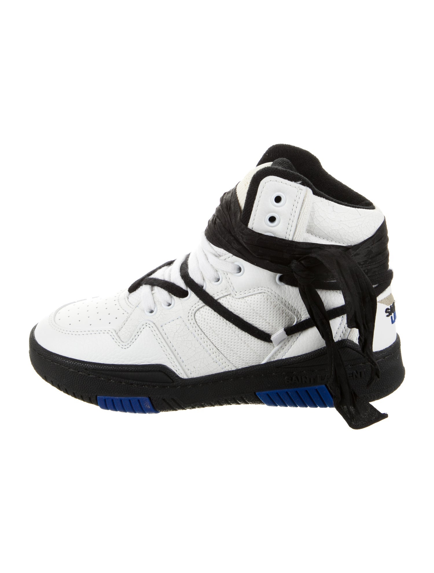 Saint Laurent Leather Colorblock Pattern Wedge Sneakers