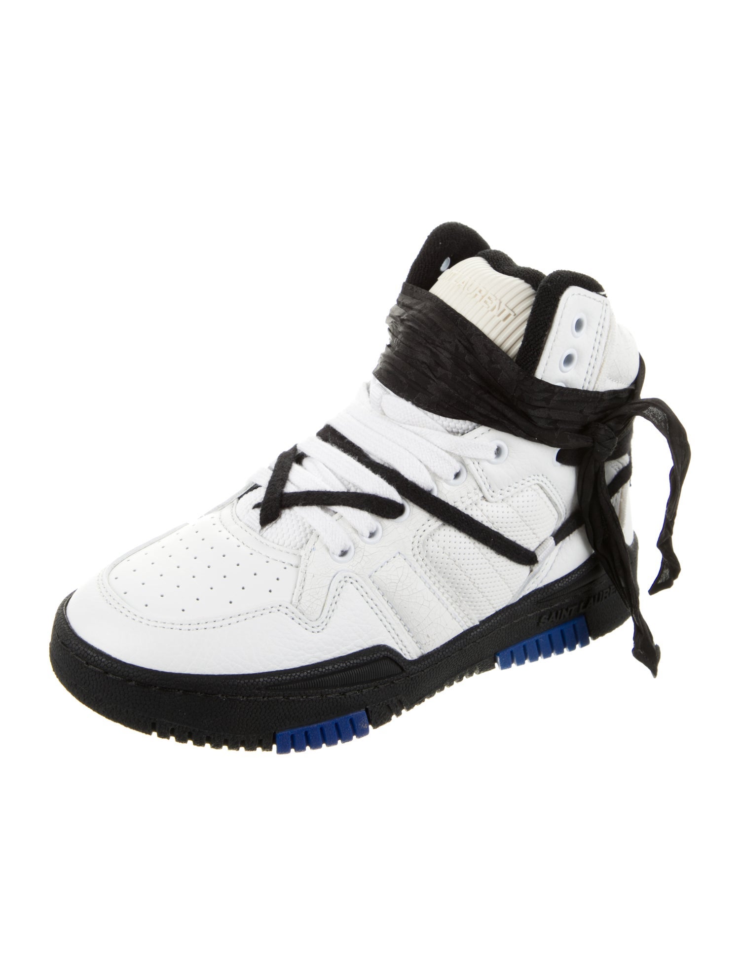 Saint Laurent Leather Colorblock Pattern Wedge Sneakers