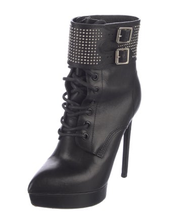 Saint Laurent Leather Studded Accents Lace-Up Boots