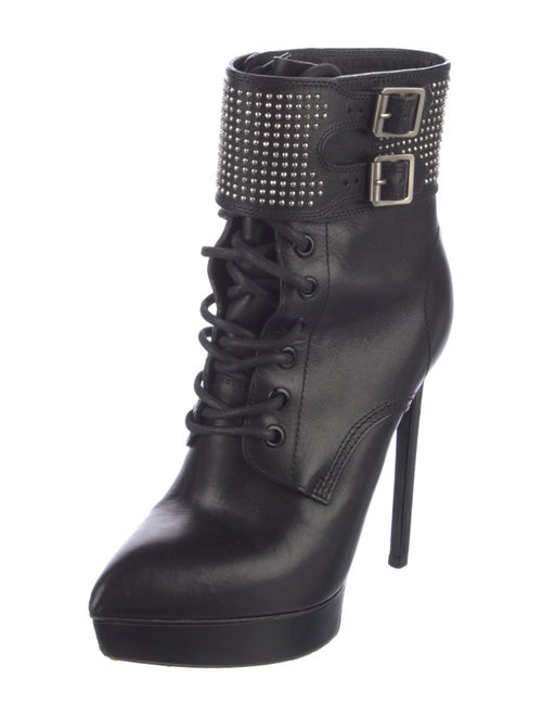 Saint Laurent Leather Studded Accents Lace-Up Boots