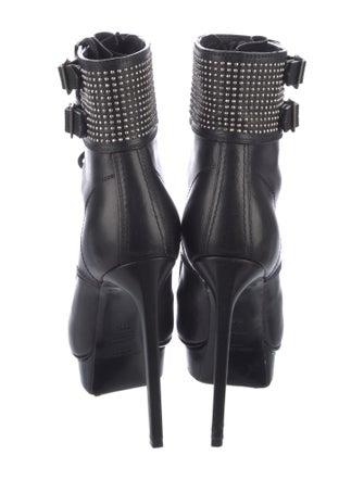 Saint Laurent Leather Studded Accents Lace-Up Boots