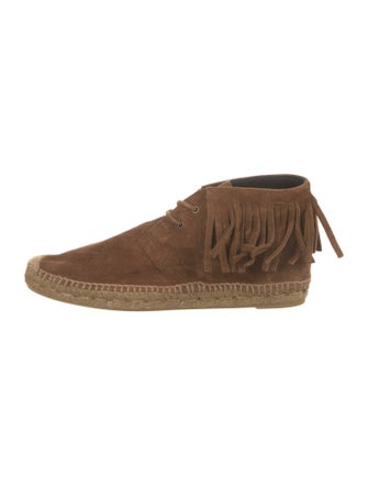 Saint Laurent Suede Fringe Trim Accent Lace-Up Boots
