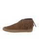 Saint Laurent Suede Fringe Trim Accent Lace-Up Boots