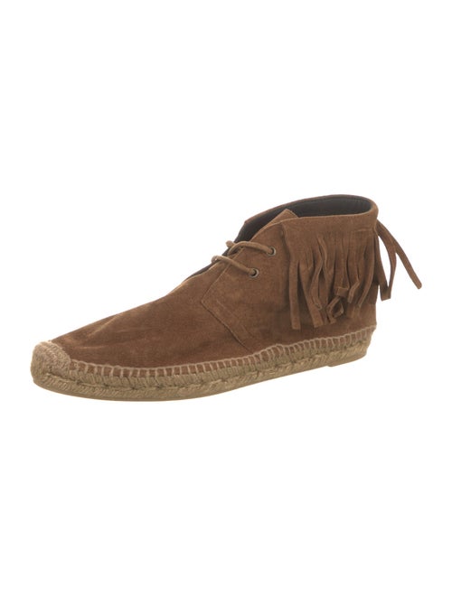 Saint Laurent Suede Fringe Trim Accent Lace-Up Boots