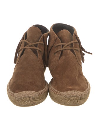 Saint Laurent Suede Fringe Trim Accent Lace-Up Boots