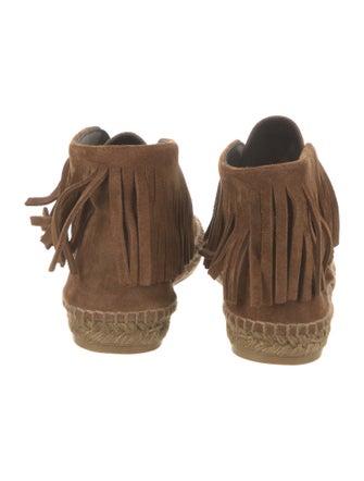 Saint Laurent Suede Fringe Trim Accent Lace-Up Boots