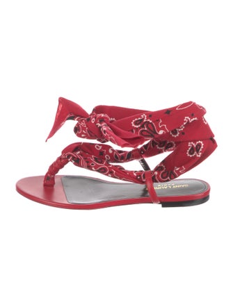 Saint Laurent Paisley Print T-Strap Sandals