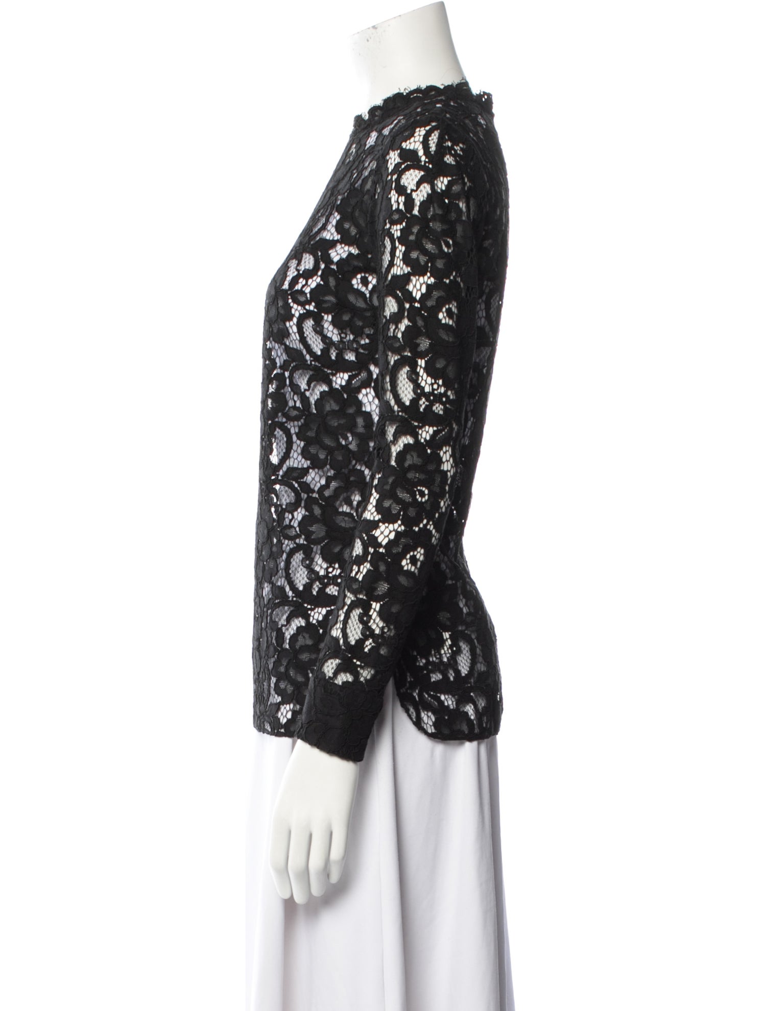 Saint Laurent Lace Pattern Mock Neck Blouse