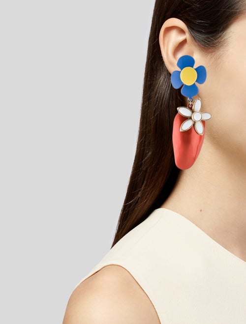 Saint Laurent Enamel & Resin Flower & Strawberry Drop Earrings