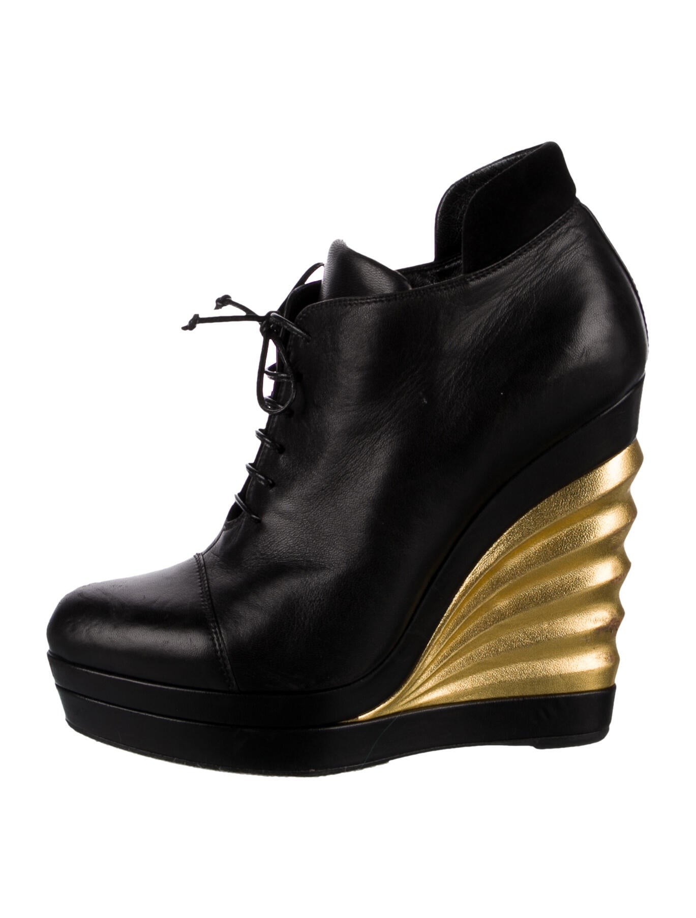 Saint Laurent Leather Colorblock Pattern Lace-Up Boots
