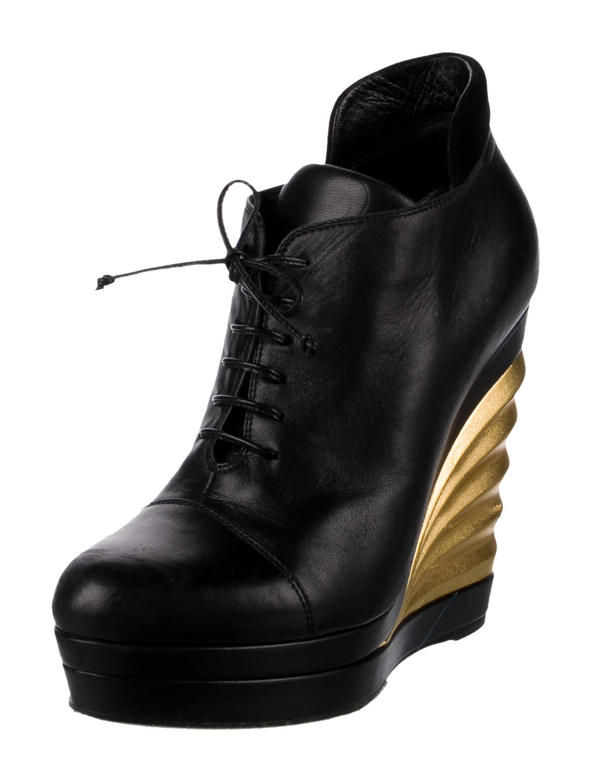 Saint Laurent Leather Colorblock Pattern Lace-Up Boots