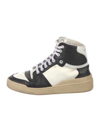 Saint Laurent Leather Colorblock Pattern Wedge Sneakers