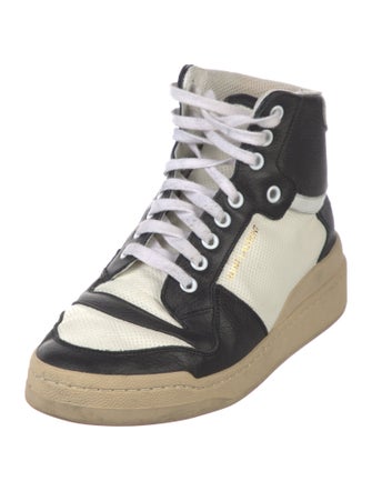 Saint Laurent Leather Colorblock Pattern Wedge Sneakers