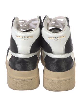Saint Laurent Leather Colorblock Pattern Wedge Sneakers