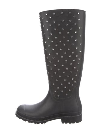 Saint Laurent Rubber Crystal Embellishments Rain Boots