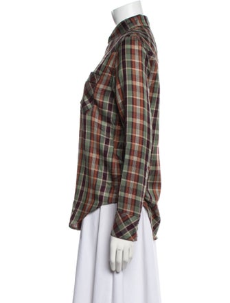 Saint Laurent Plaid Print Long Sleeve Button-Up Top