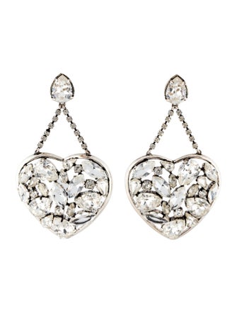 Saint Laurent Crystal Clip-On Heart Drop Earrings