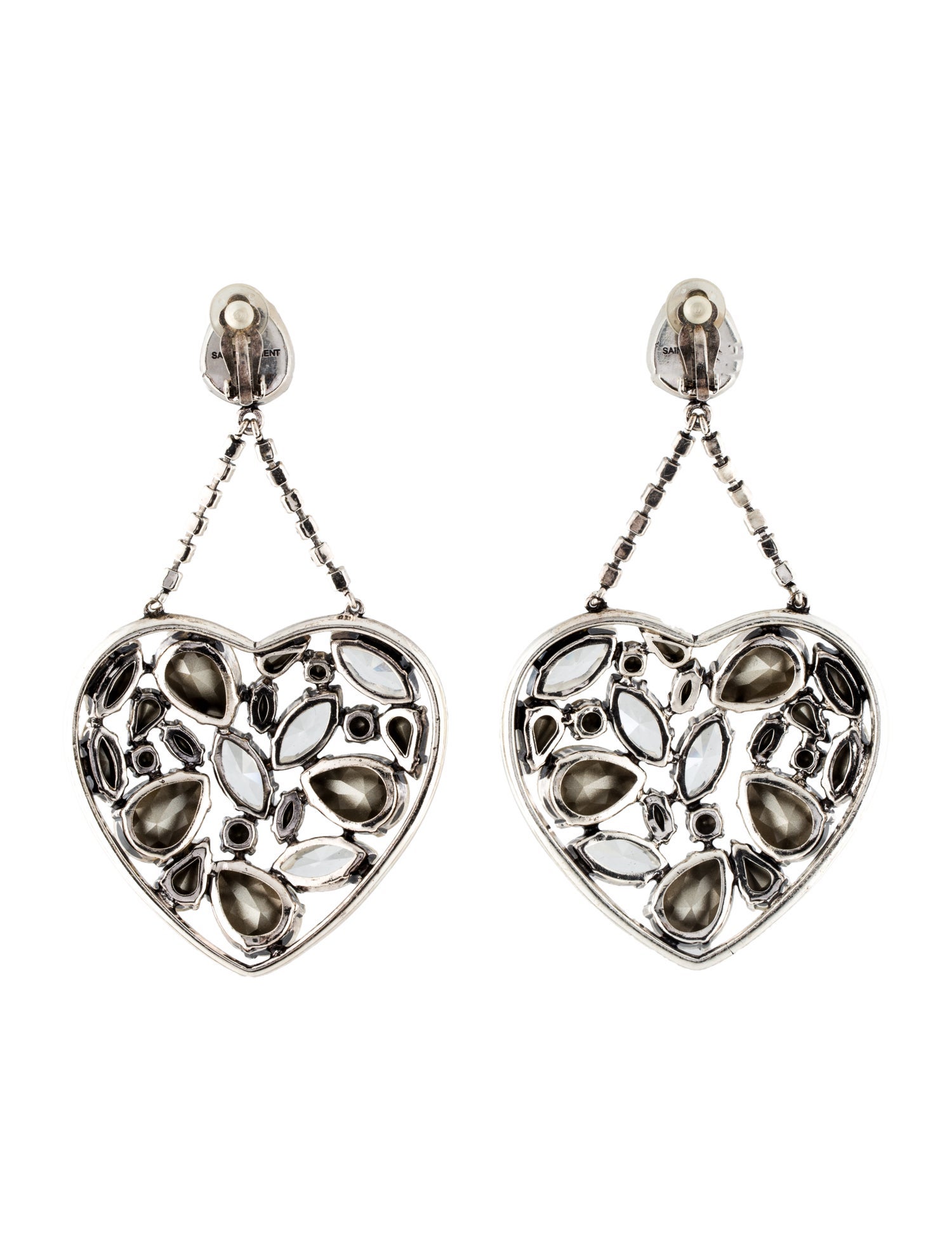 Saint Laurent Crystal Clip-On Heart Drop Earrings