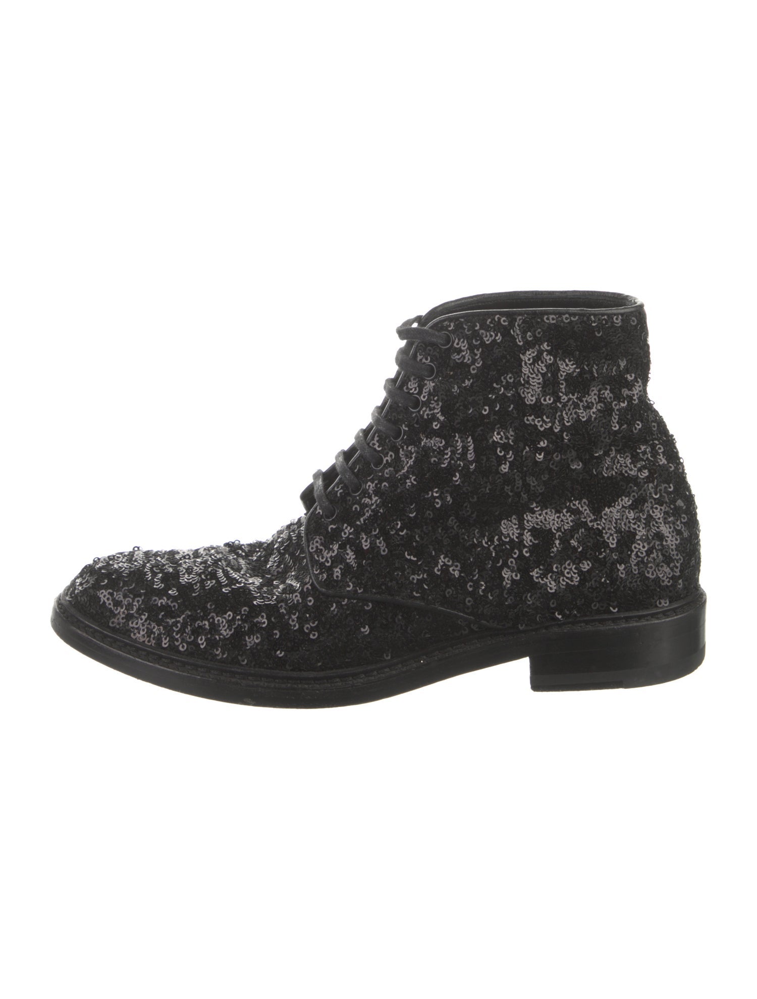 Saint Laurent Sequins Glitter Accents Combat Boots